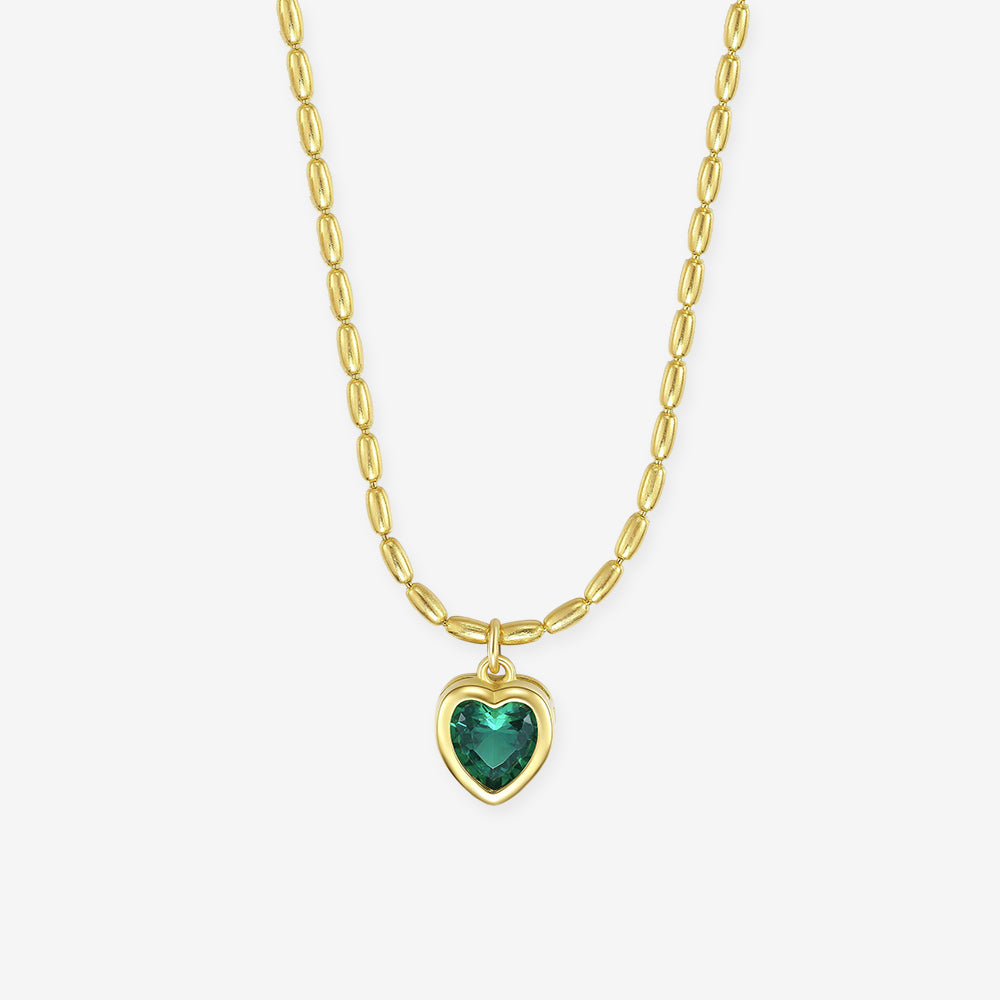 S925 Silver Vintage Green Heart Necklace
