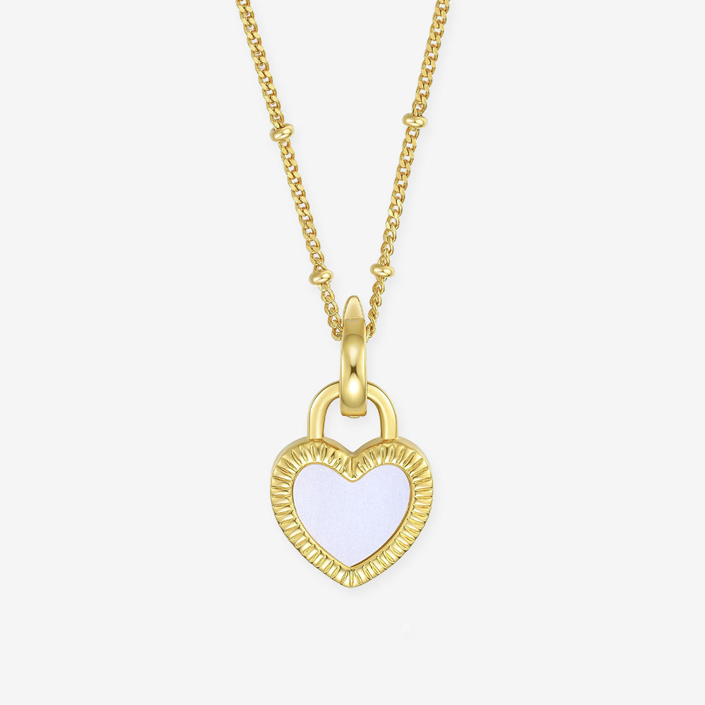 S925 Silver Shell Agate Double-Sided Heart Lock Necklace