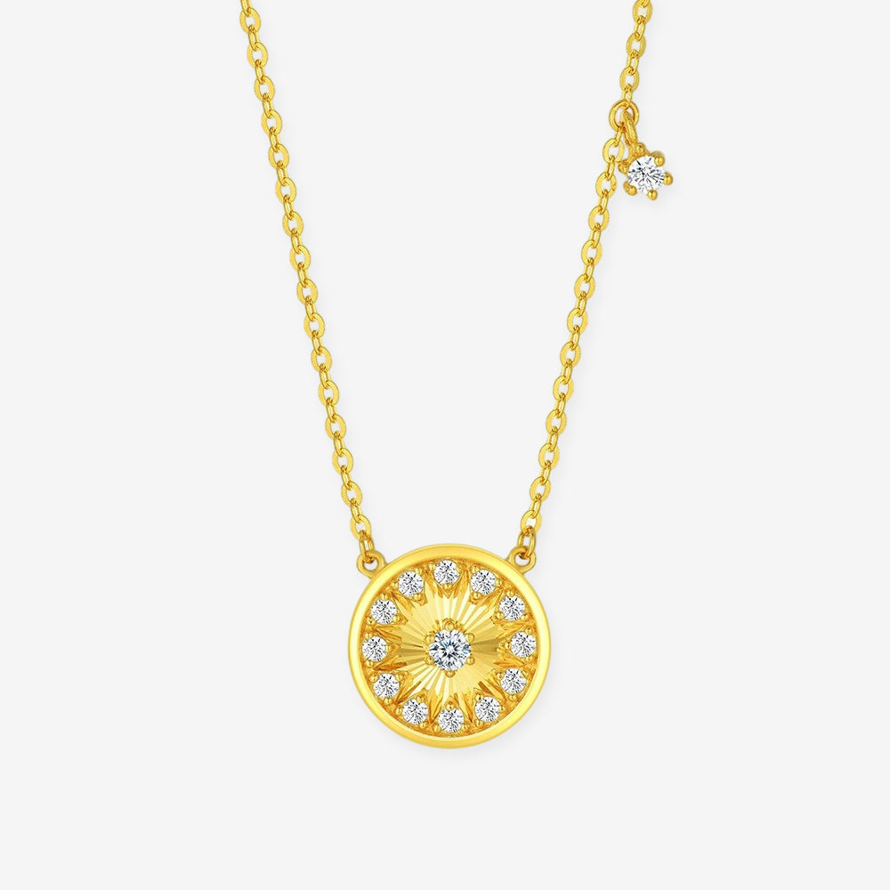 S925 Silver Zircon Star Disc Necklace