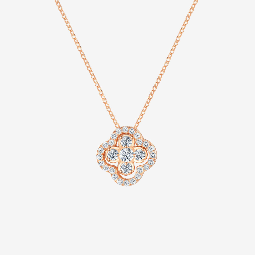 S925 Silver Zircon Double-sided Rotatable Lucky Clover Necklace