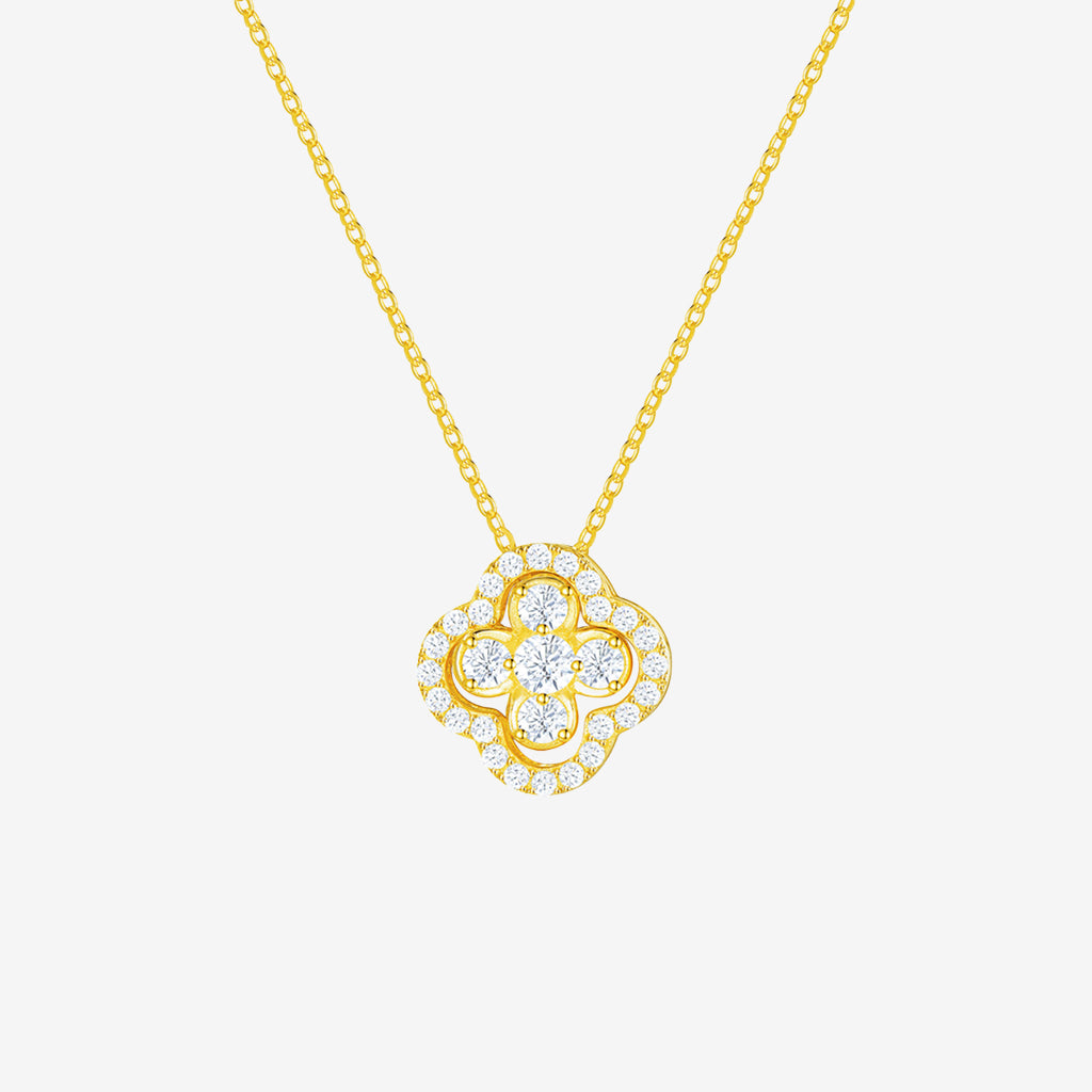 S925 Silver Zircon Double-sided Rotatable Lucky Clover Necklace
