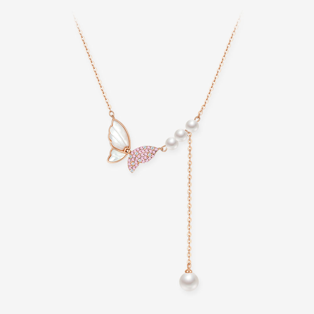 Gold Plated Silver Pearl Butterfly Necklace