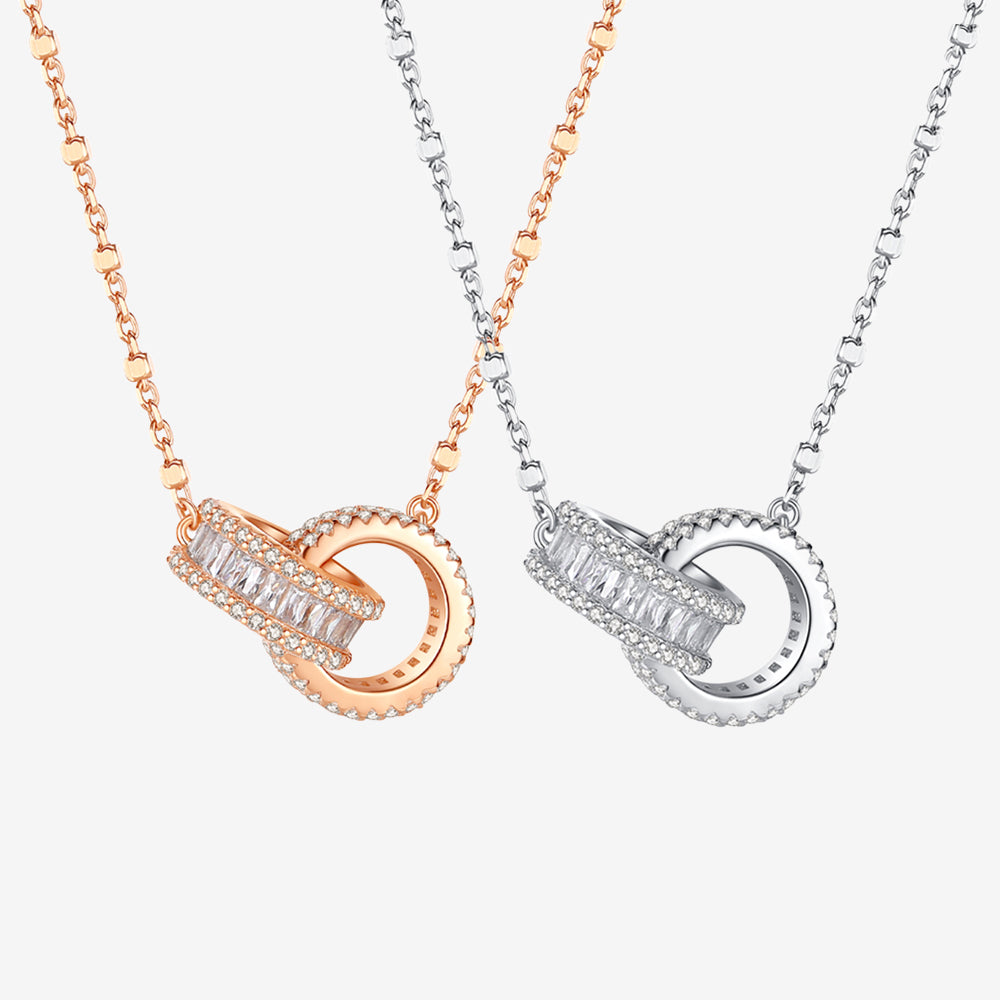 925 Silver Zircon Interlocking Shining Chain Necklace