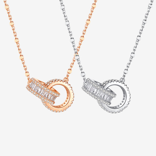 925 Silver Zircon Interlocking Shining Chain Necklace