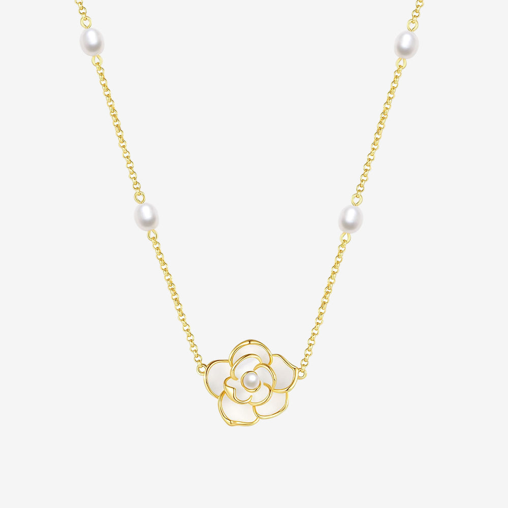 S925 Silver Camellia Pearls Necklace Jewelry Set
