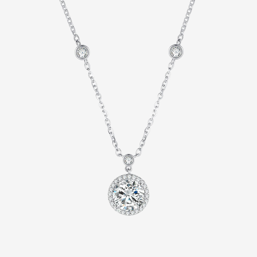 S925 Silver Round Cut Zircon Halo Necklace