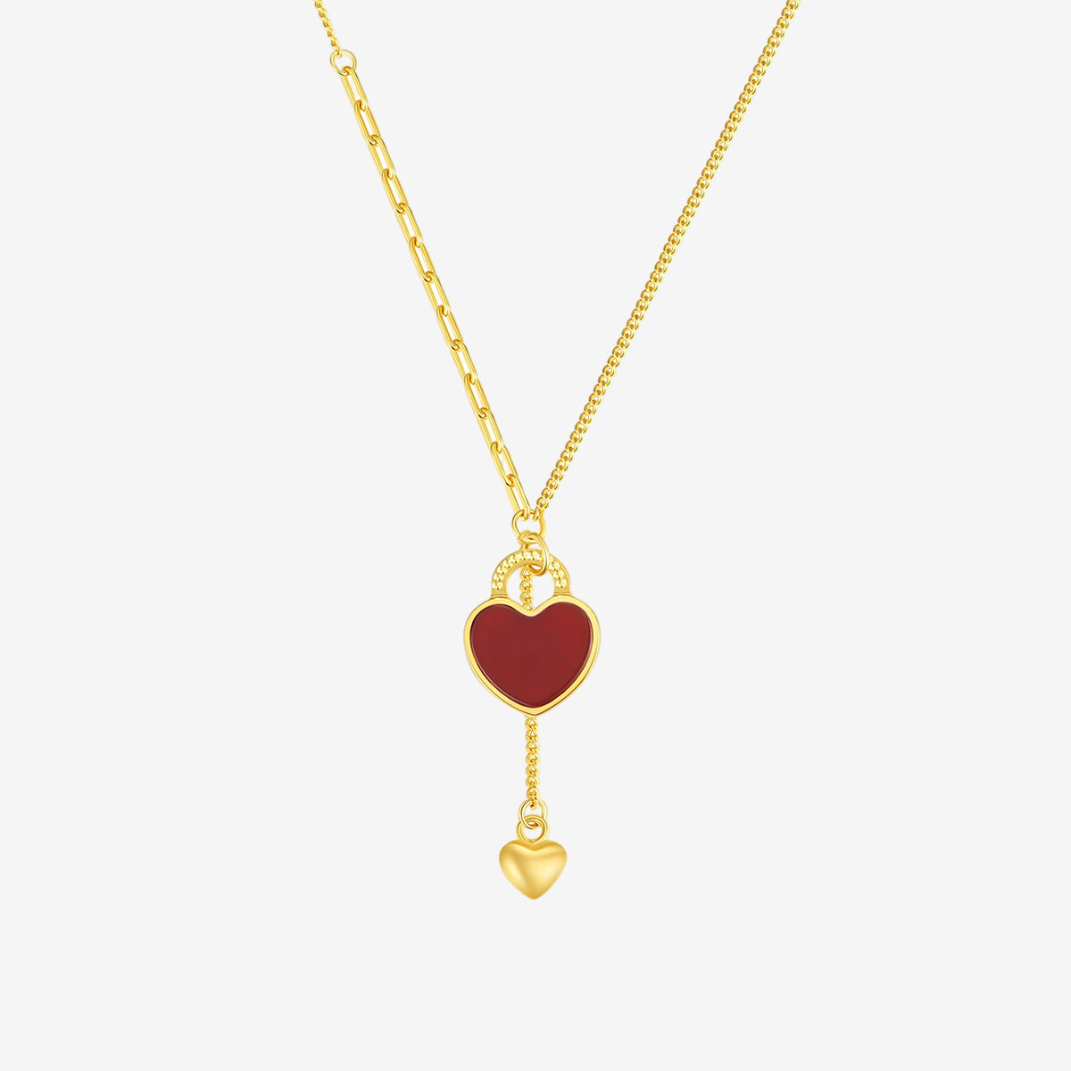 S925 Silver Agate Red Heart Lock Necklace