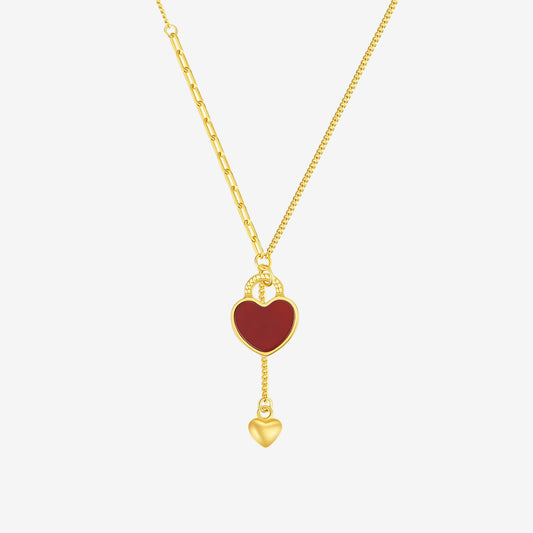 S925 Silver Agate Red Heart Lock Necklace