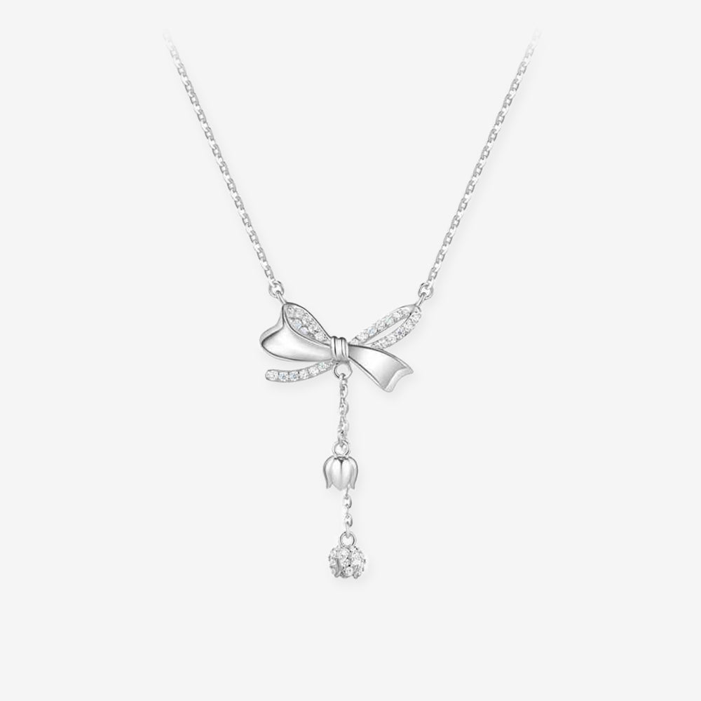 Gold Plated Silver Bow Lily of the Valley Tassel Necklace