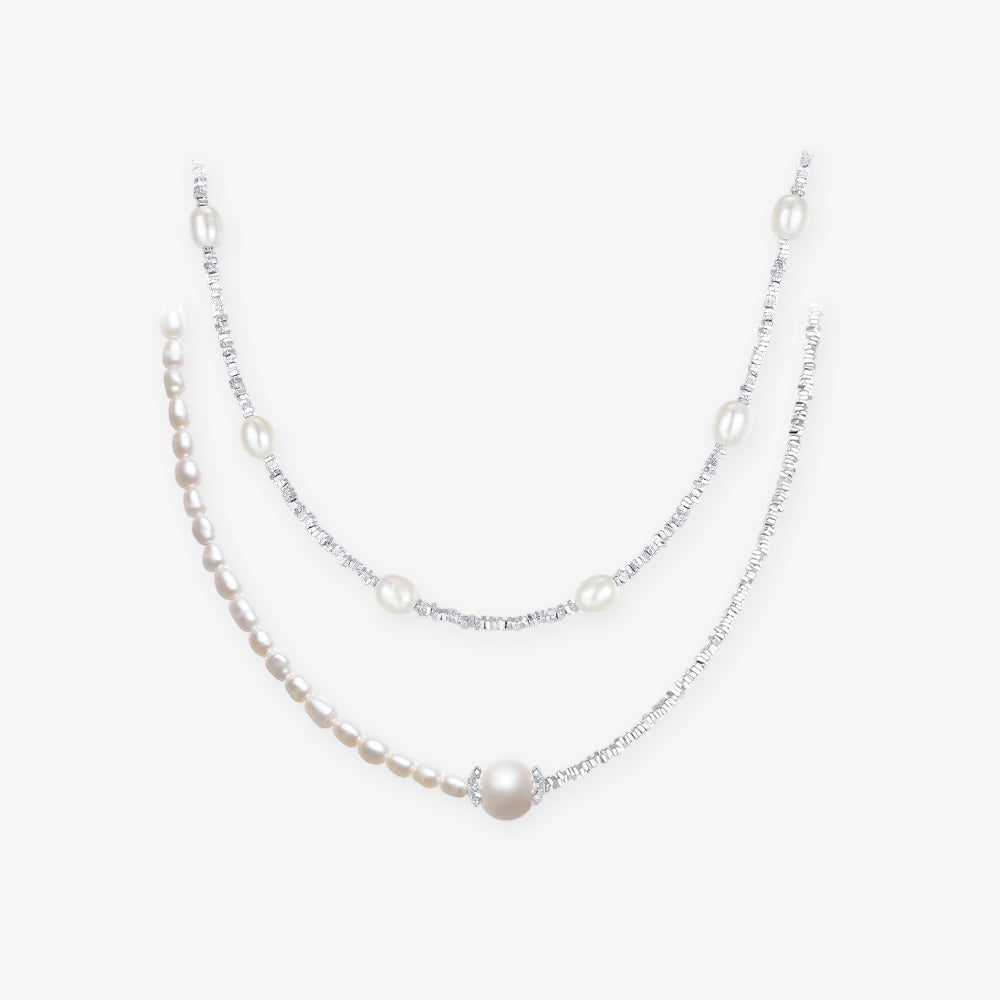 S925 Silver Cube Pearl Necklace