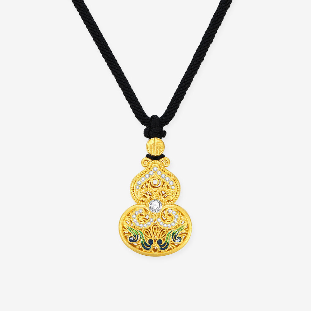S925 Silver Gold Plated Enamel Ruyi Calabash Gourd Necklace