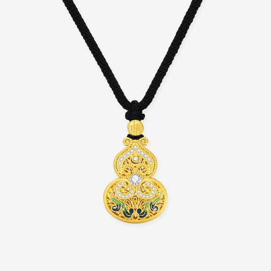 S925 Silver Gold Plated Enamel Ruyi Calabash Gourd Necklace