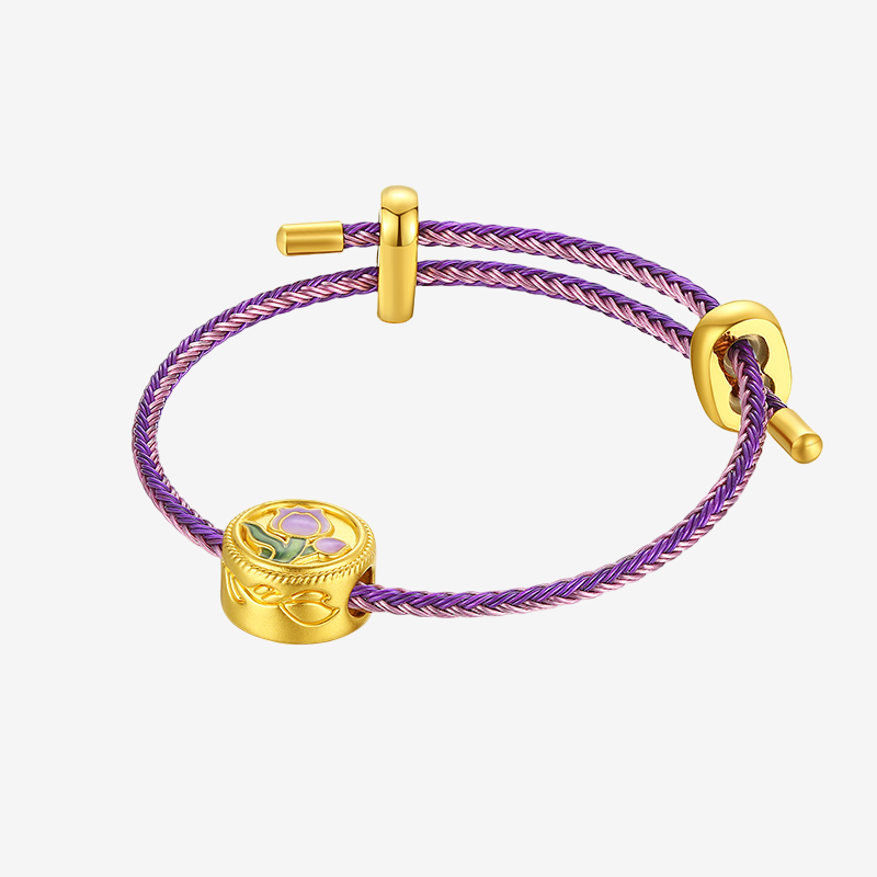 Monet Garden Series 24K Gold Enamel TULIP round pendant