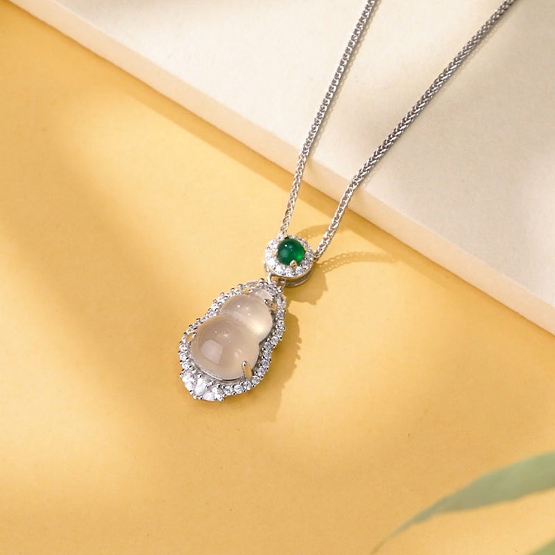 S925 Silver Zircon Chalcedony Ruyi Calabash Gourd Necklace