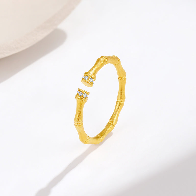 S925 Silver Zirconia Bamboo Open Ring