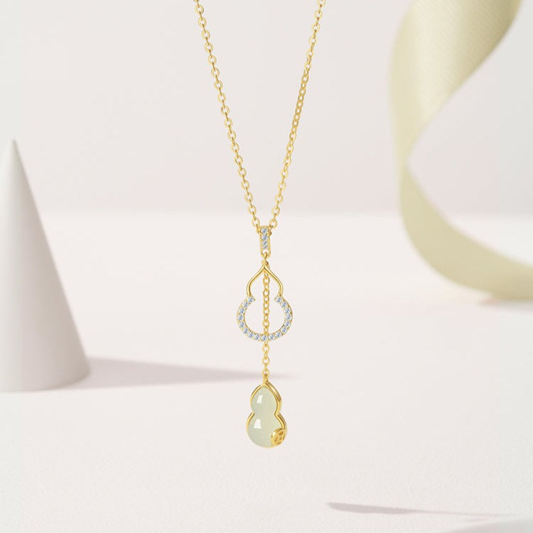 S925 Silver Hetian Jade Calabash Gourd Necklace