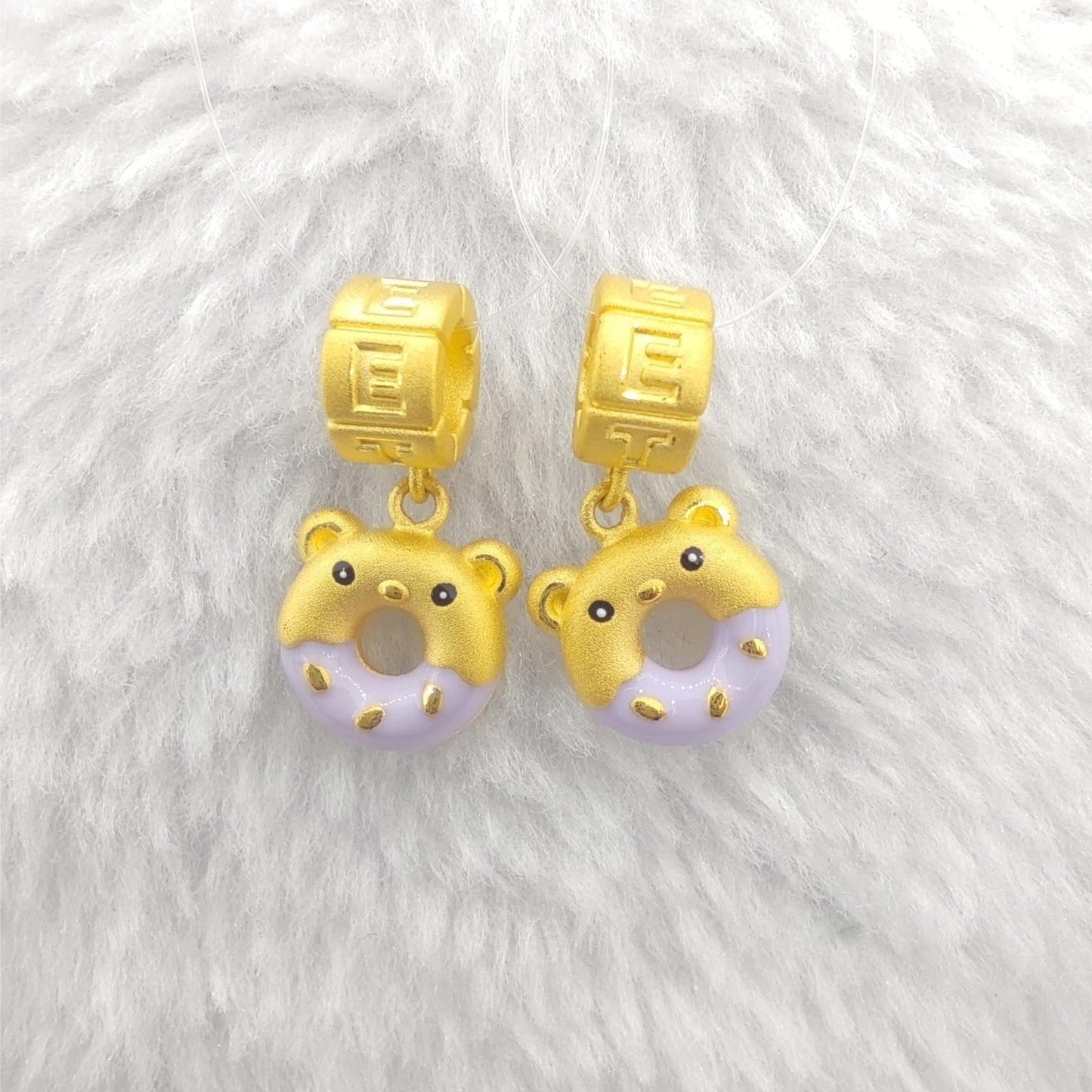 24K Gold Donut Bear Dangle Charm