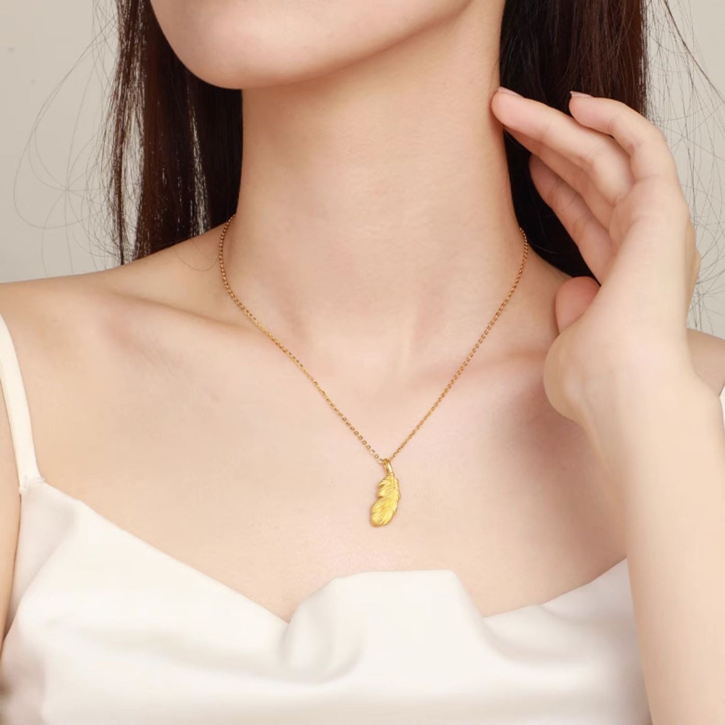 24K Gold Vintage Style Feather Pendant