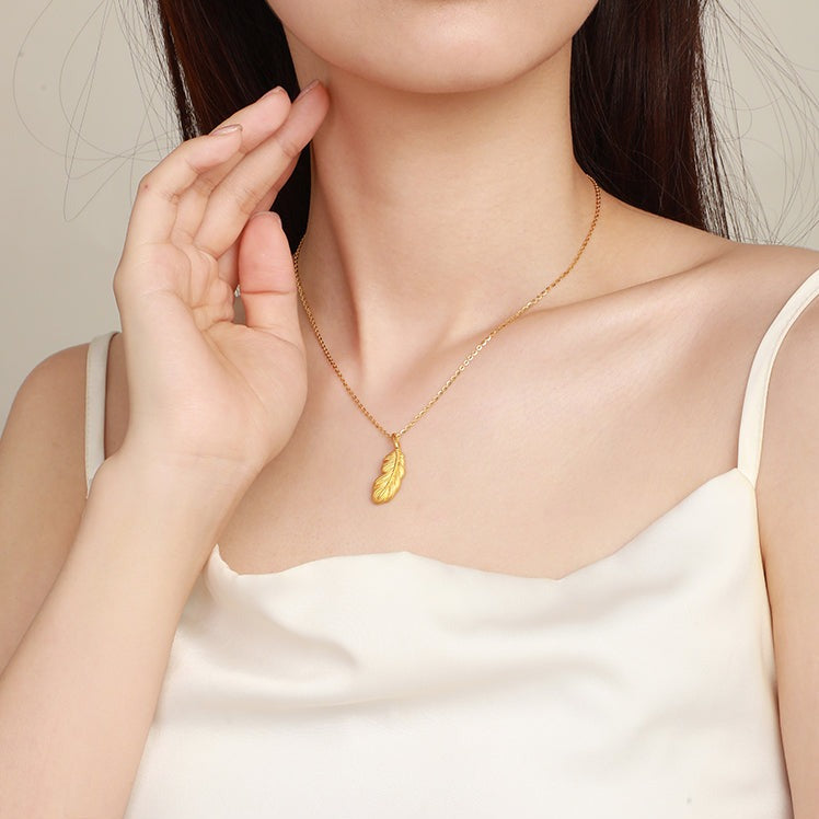 24K Gold Vintage Style Feather Pendant