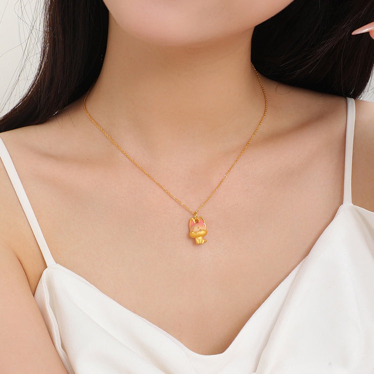 First · Cute Pet Series 24K Gold Enamel Fox Lucky Color Charm Pendant