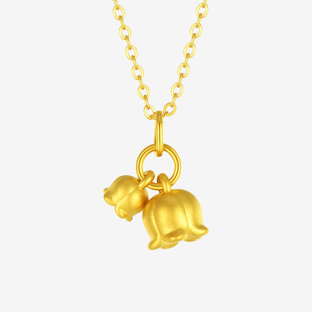 24K Gold Two Lily of the Valley Pendant