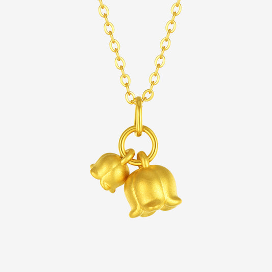 24K Gold Two Lily of the Valley Pendant