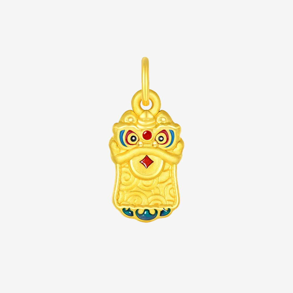 24K Gold Rotatable Chinese Southern Lion Dance Charm
