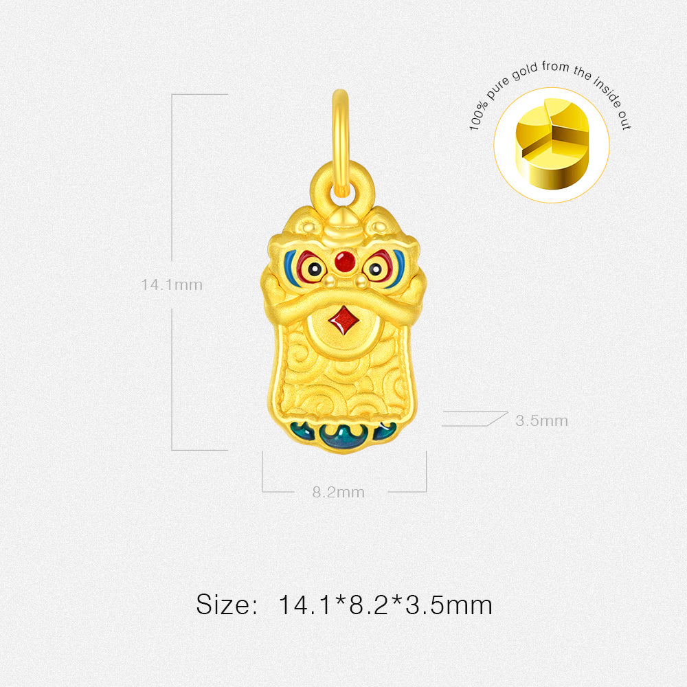 24K Gold Rotatable Chinese Southern Lion Dance Charm