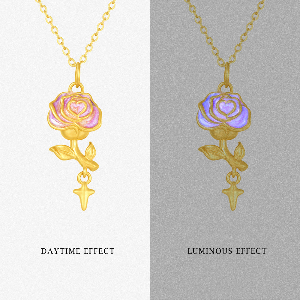 Monet Garden Series 24K Gold Purple Rose Romantic Pendant
