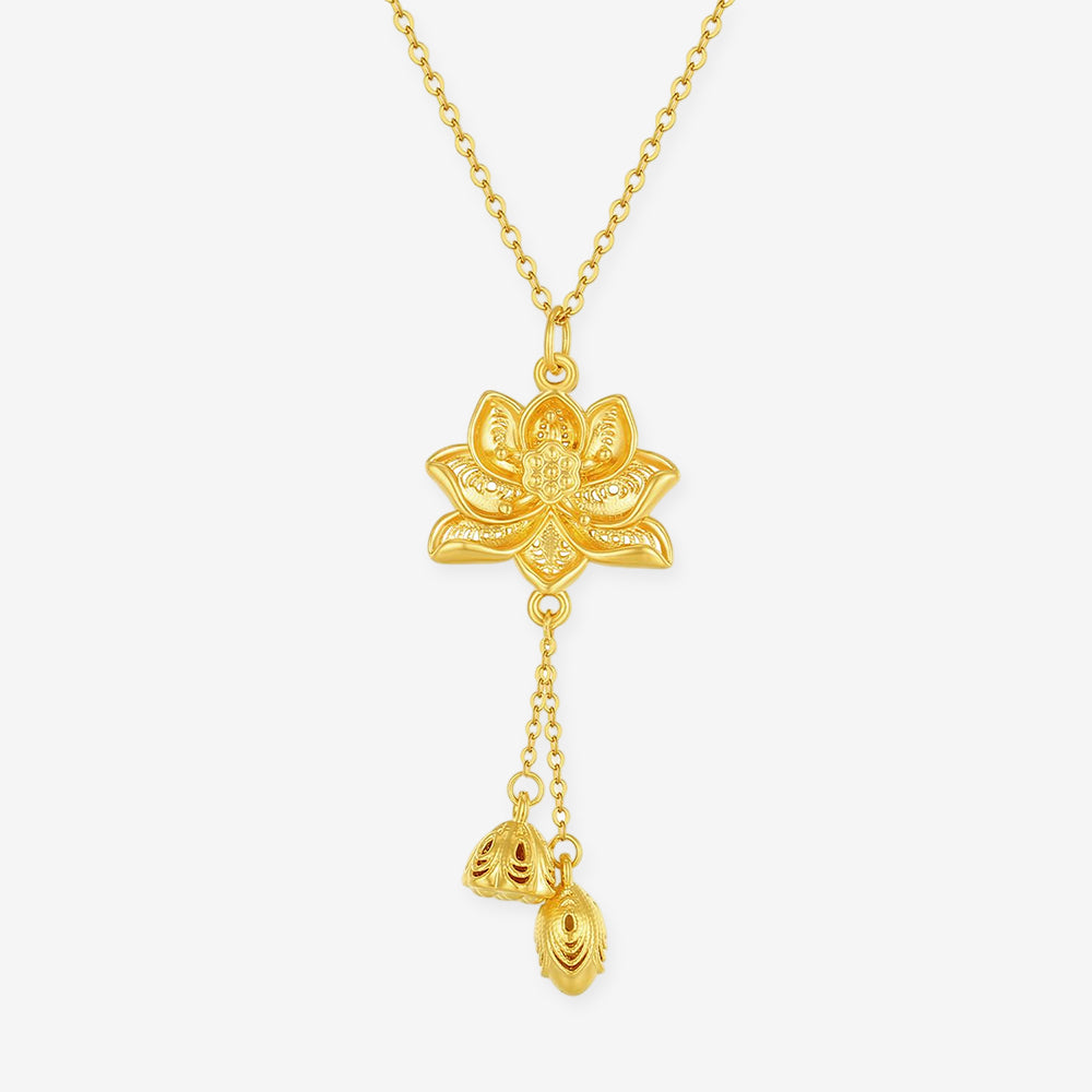 24K Gold Lotus Flower Tassel Necklace Pendant