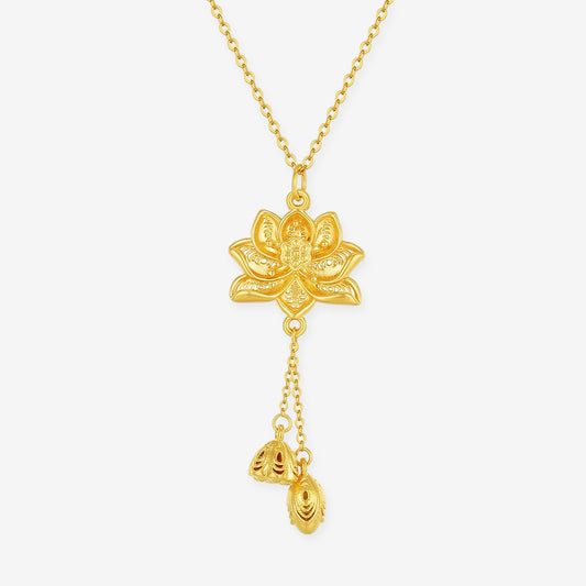 24K Gold Lotus Flower Tassel Pendant