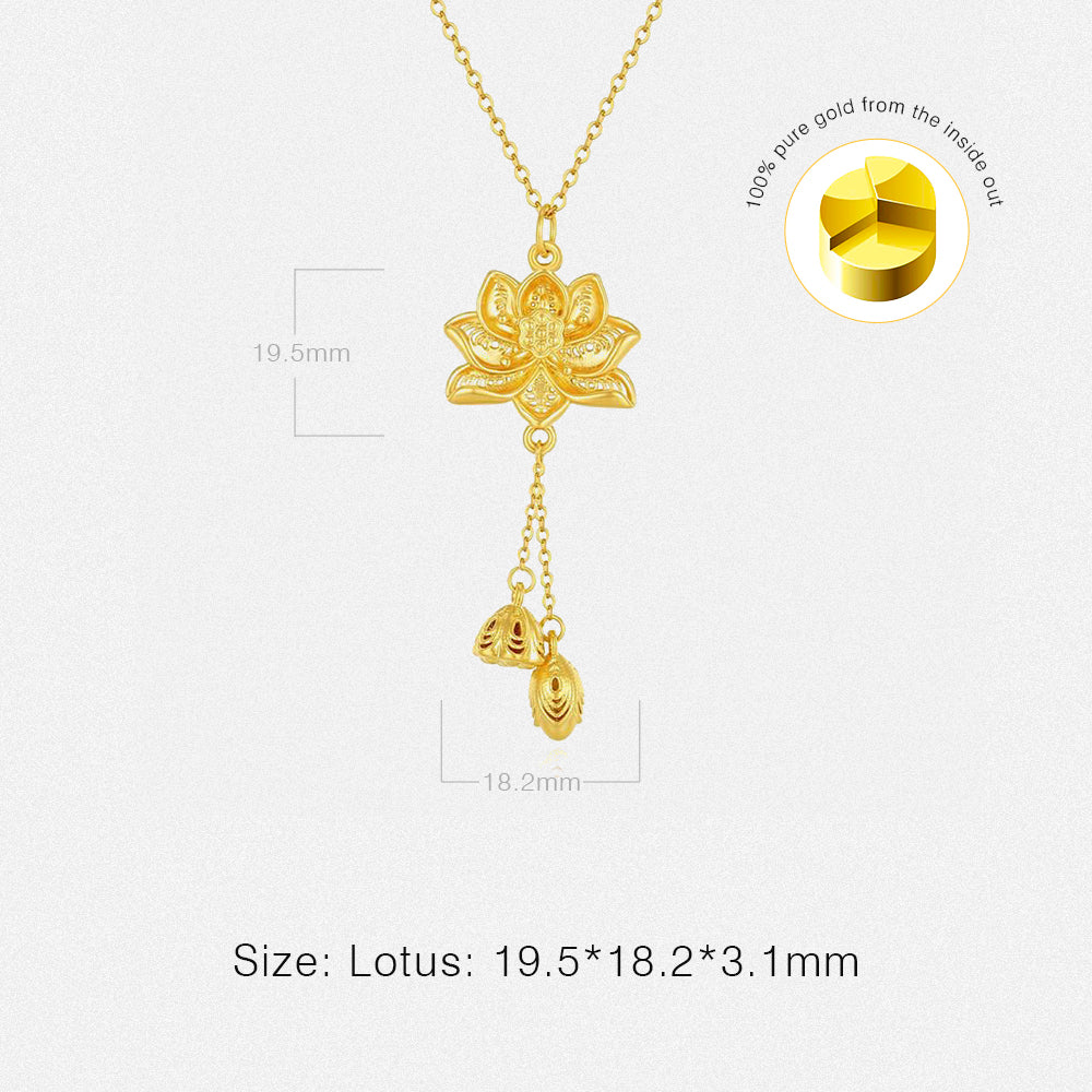 24K Gold Lotus Flower Tassel Pendant