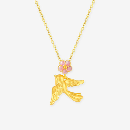 Twelve Gods of Flowers Series 24K Gold Magpie and Plum Blossom Fairly Pendant