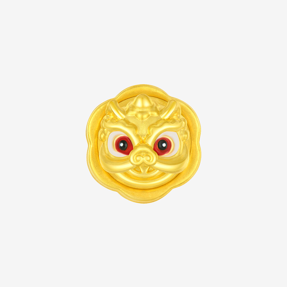 24K Gold Rotatable Chinese Southern Lion Dance Charm