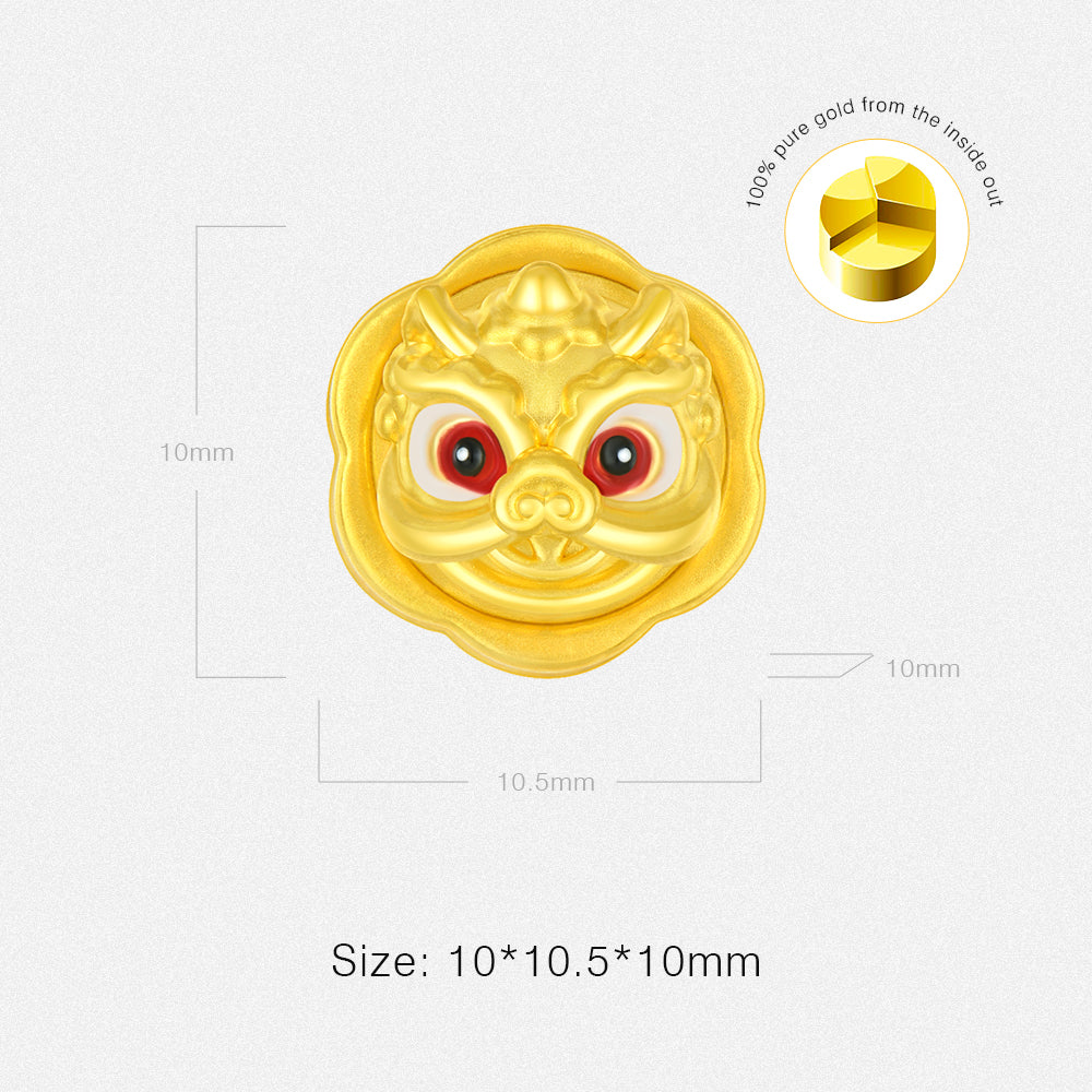 24K Gold Rotatable Chinese Southern Lion Dance Charm