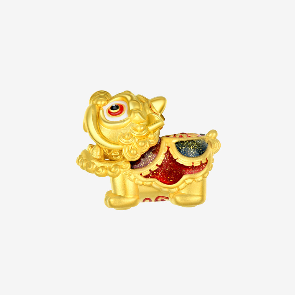 24K Gold Rotatable Chinese Southern Lion Dance Charm