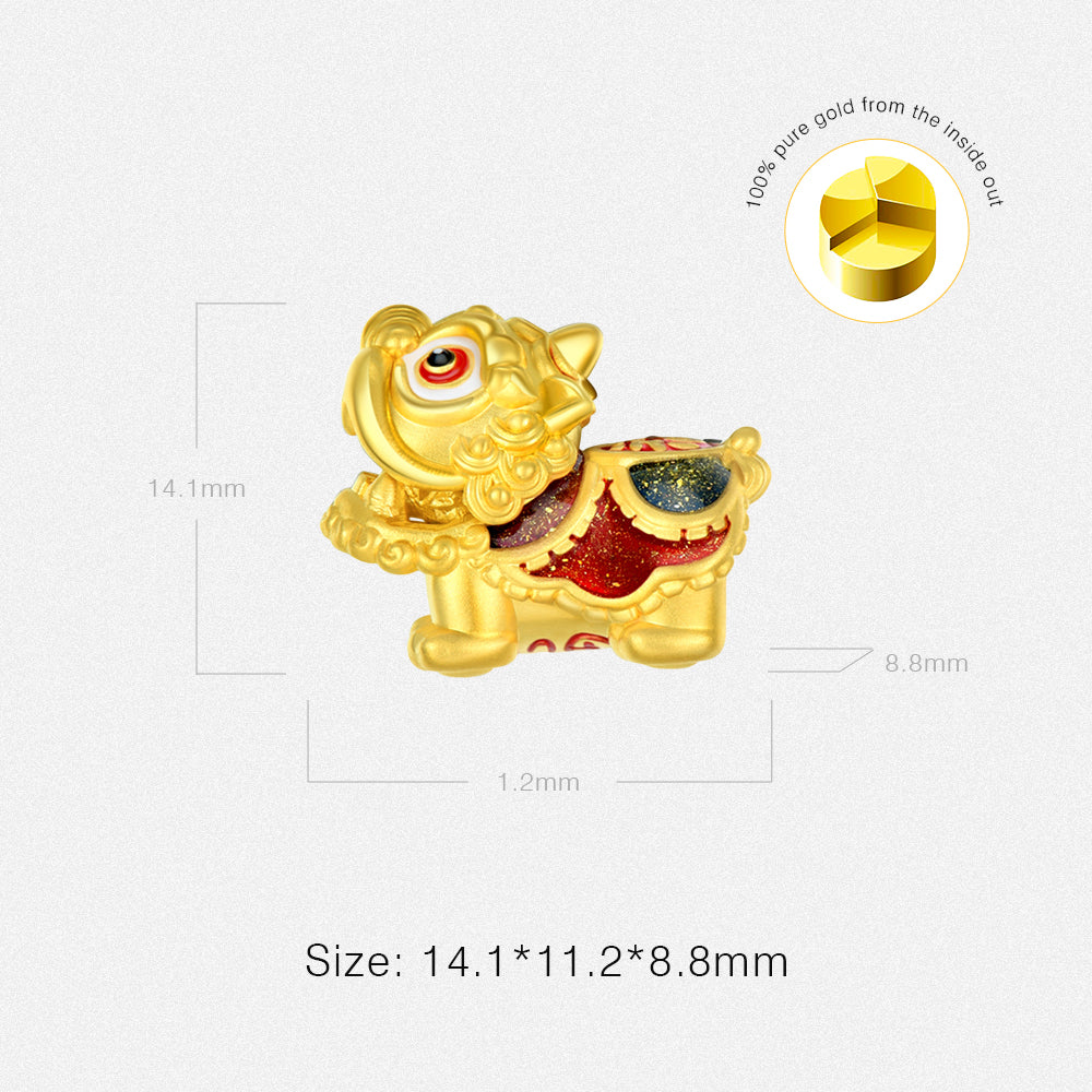 24K Gold Rotatable Chinese Southern Lion Dance Charm