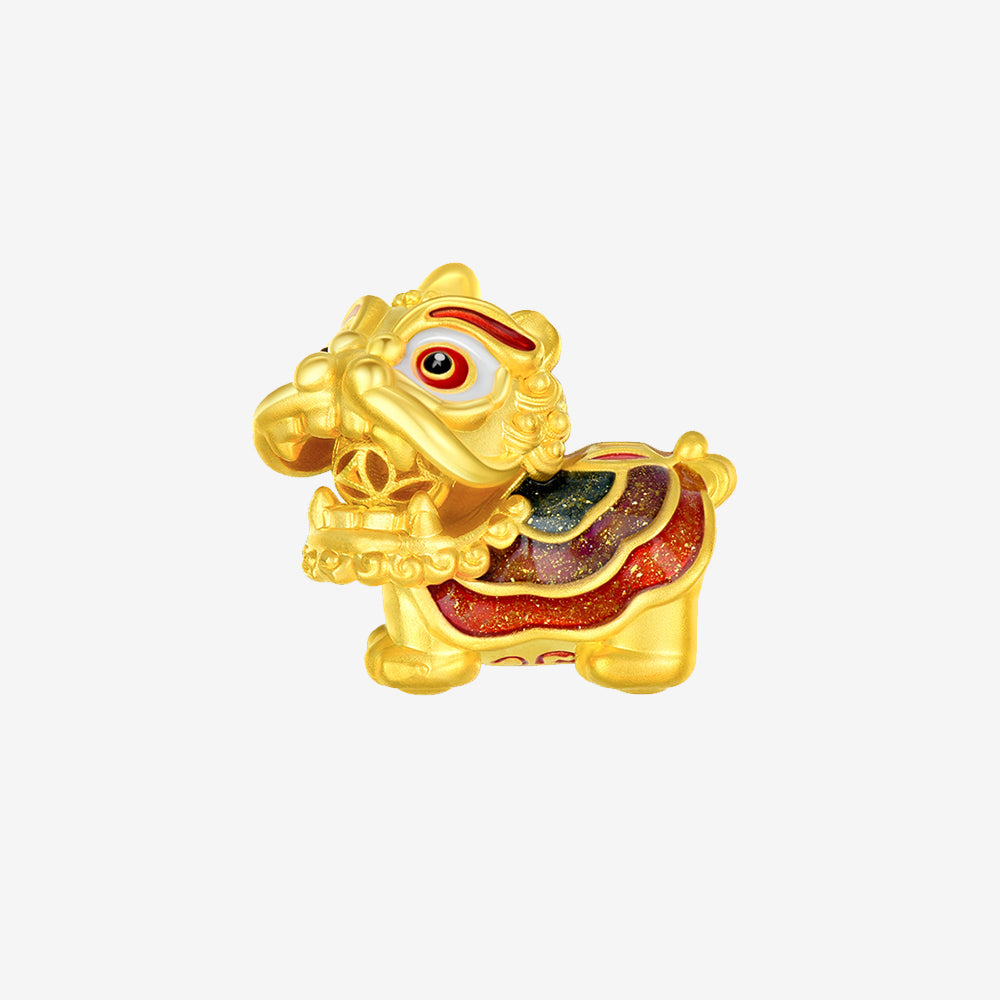 24K Gold Rotatable Chinese Southern Lion Dance Charm