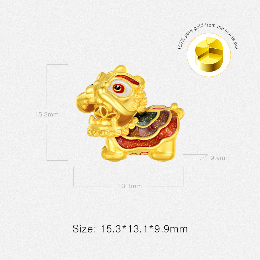 24K Gold Rotatable Chinese Southern Lion Dance Charm