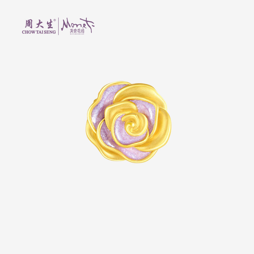 Monet Garden Series 24K Gold Secret Words Luminous Enamel Heart Rose Charm