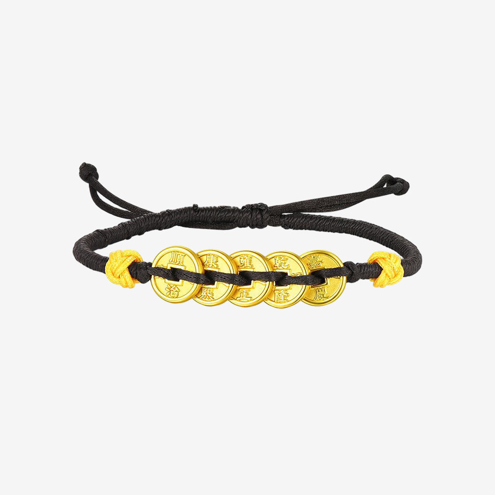 24K Gold Five Emperors Coins Good Luck Traditional for Man/Women Couple Bracelet