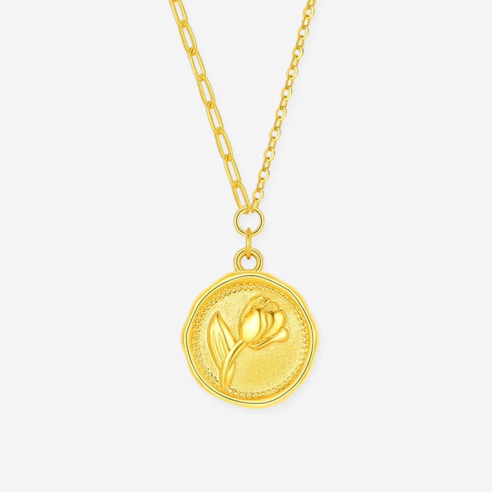 Vòng cổ mặt dây chuyền tròn hoa hồng vàng 24K