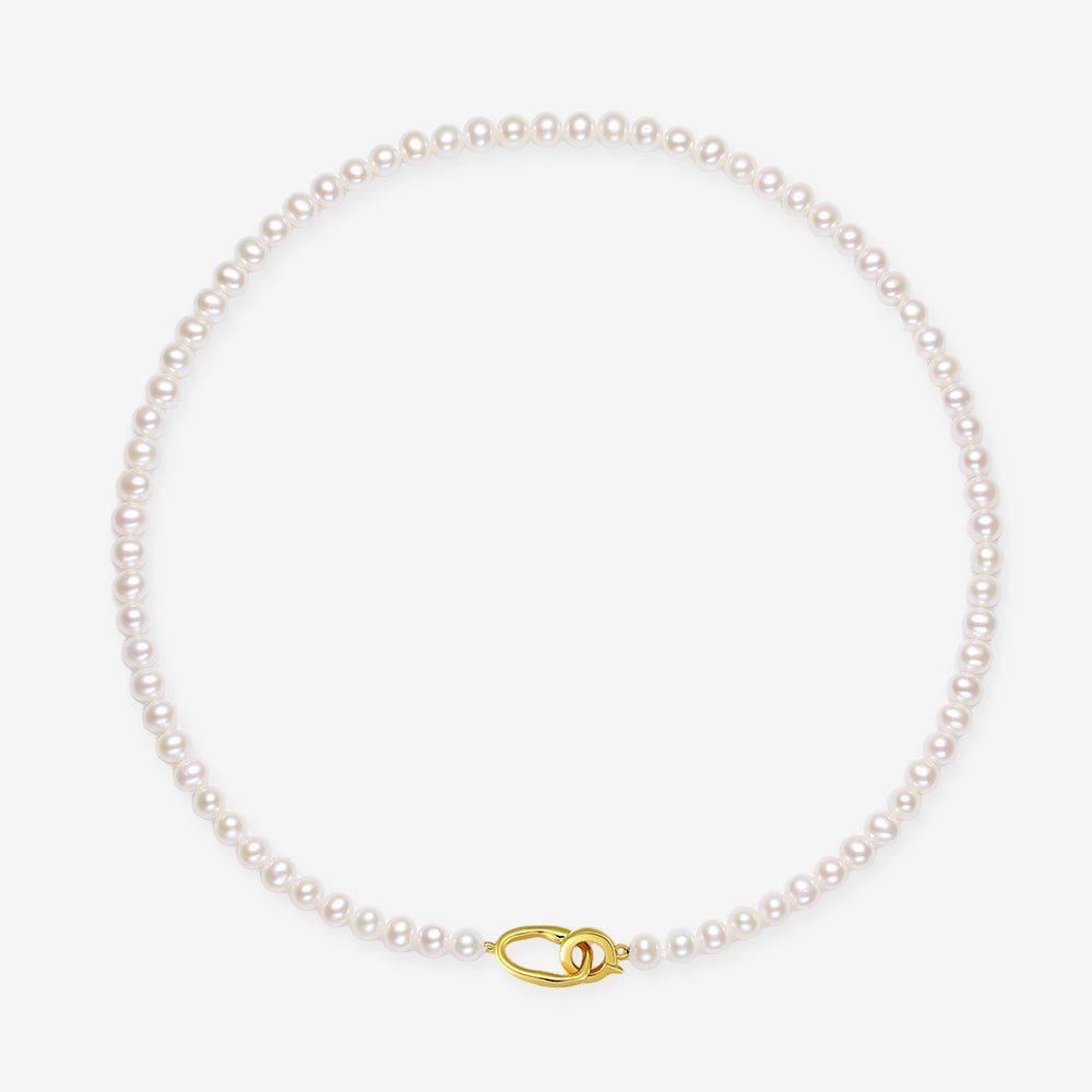 S925 Silver Gold Geometric Buckle Pearl Jewelry Set - Bracelet Necklace