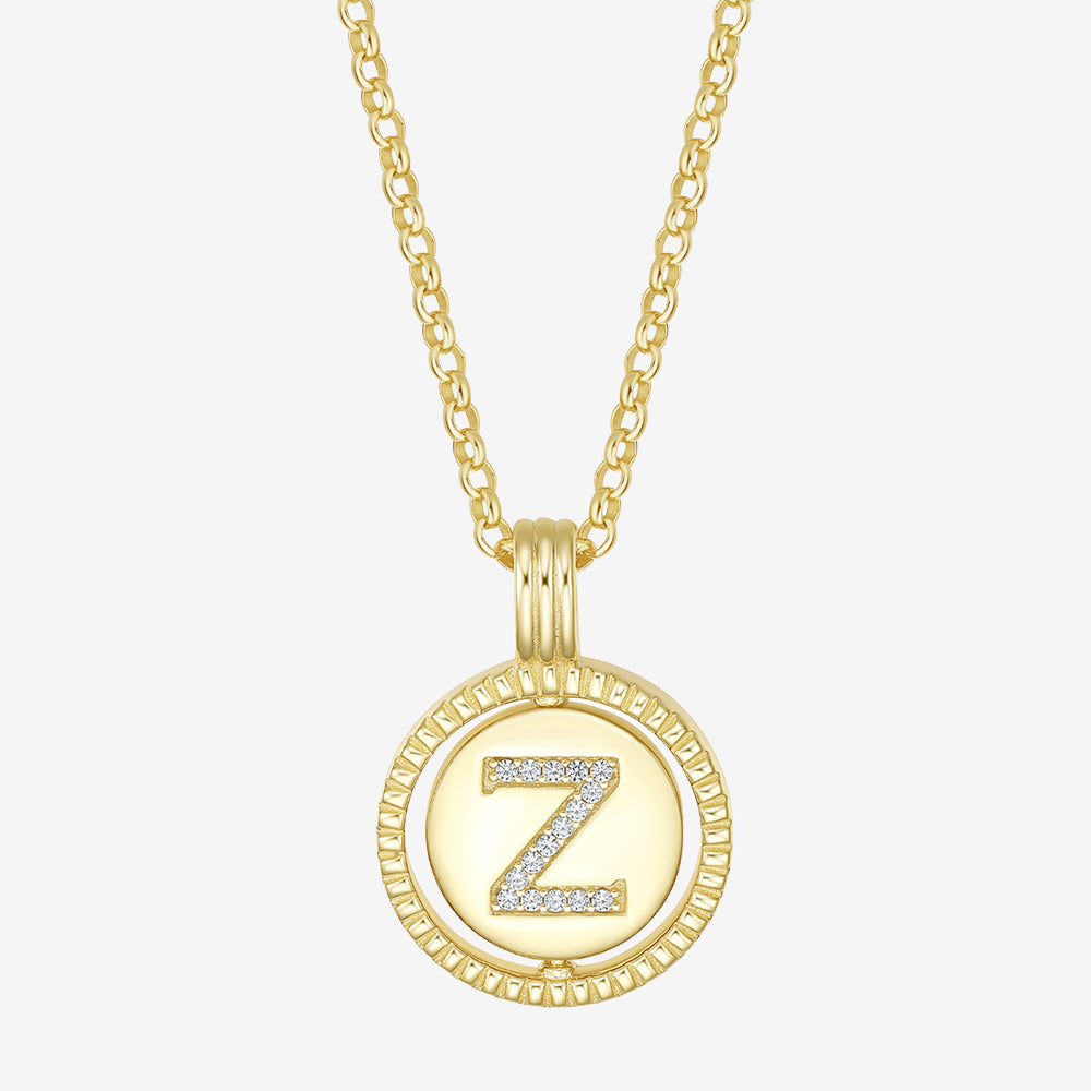 Gold Plated Silver Zircon Double-sided Alphabet Initial Letter Necklace