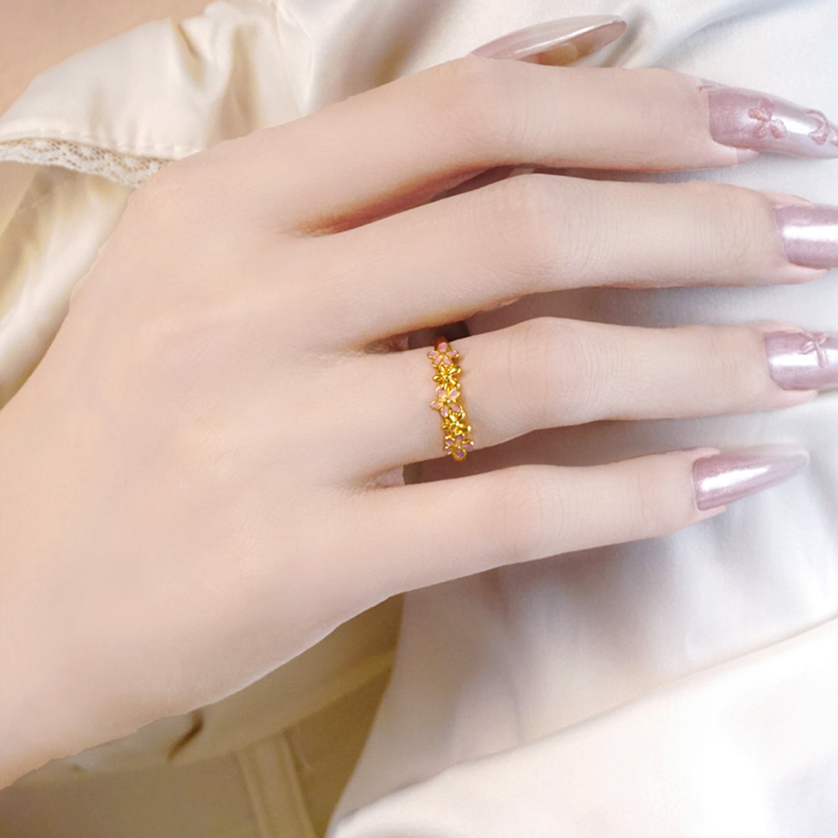 Monet Garden Series 24K Gold Enamel Orange Blossom Ring