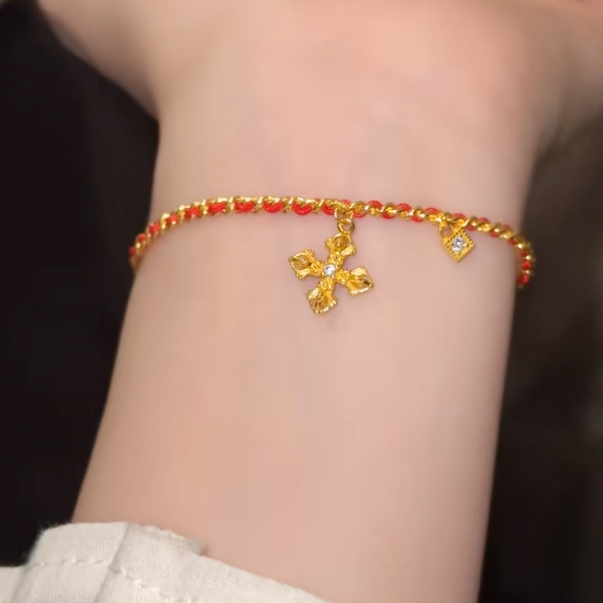 S925 Silver Zircon Cross Guard Vajra Red String Bracelet