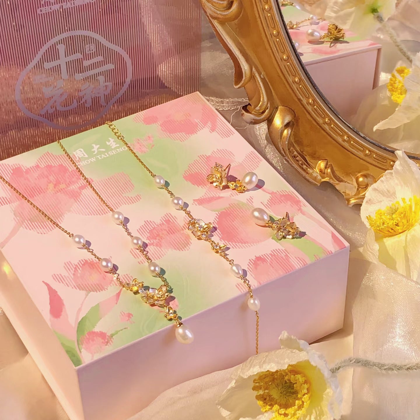 S925 Silver Pearl Elegant Jasmine Flower Jewelry Set - Earrings Necklace Bracelet