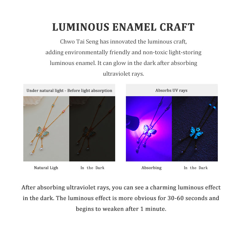 Monet Garden Series 24K Gold Diamond Luminous Enamel Vintage Rose Butterfly Pendant