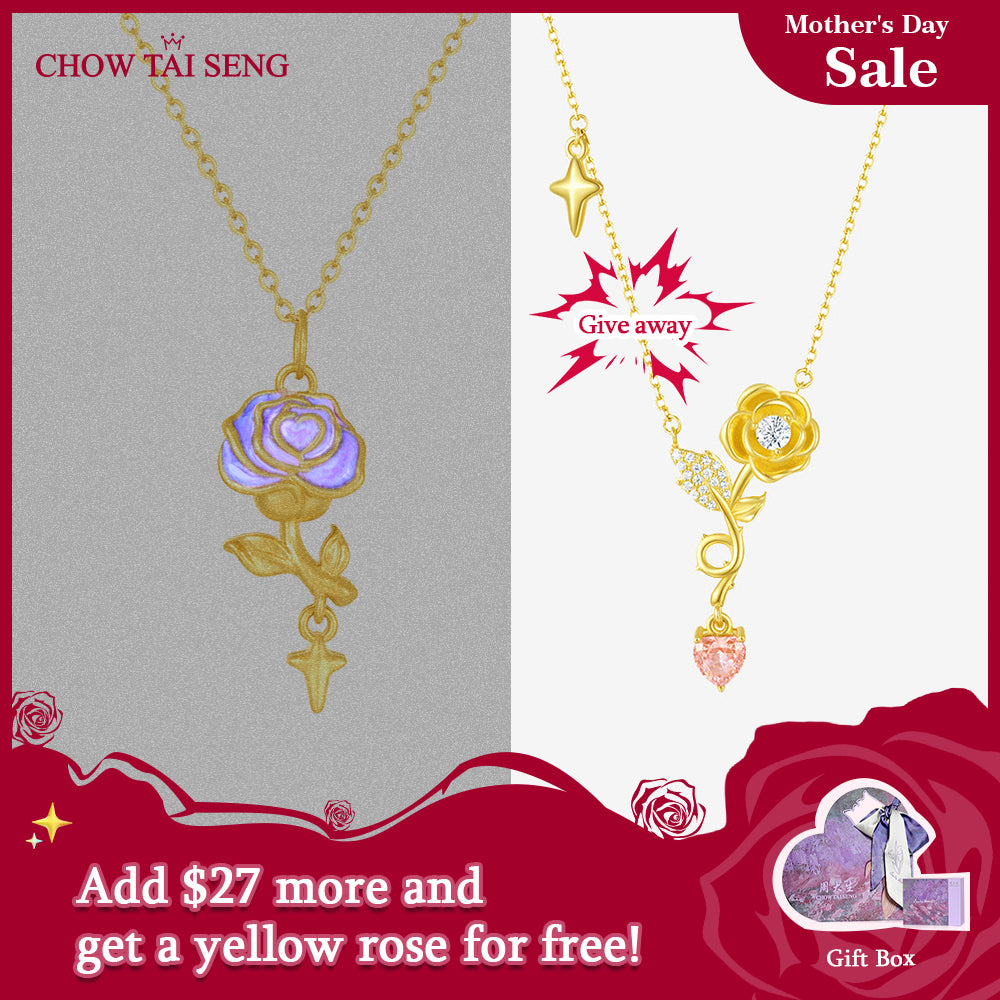 Monet Garden Series 24K Gold Purple Rose Romantic Necklace Pendant