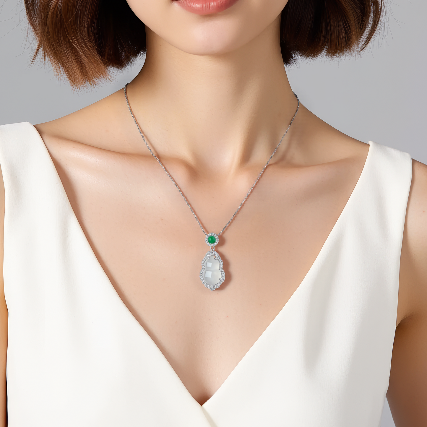 S925 Silver Zircon Chalcedony Ruyi Calabash Gourd Necklace